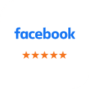 Facebook logo with five-star rating for Serenity Dental review